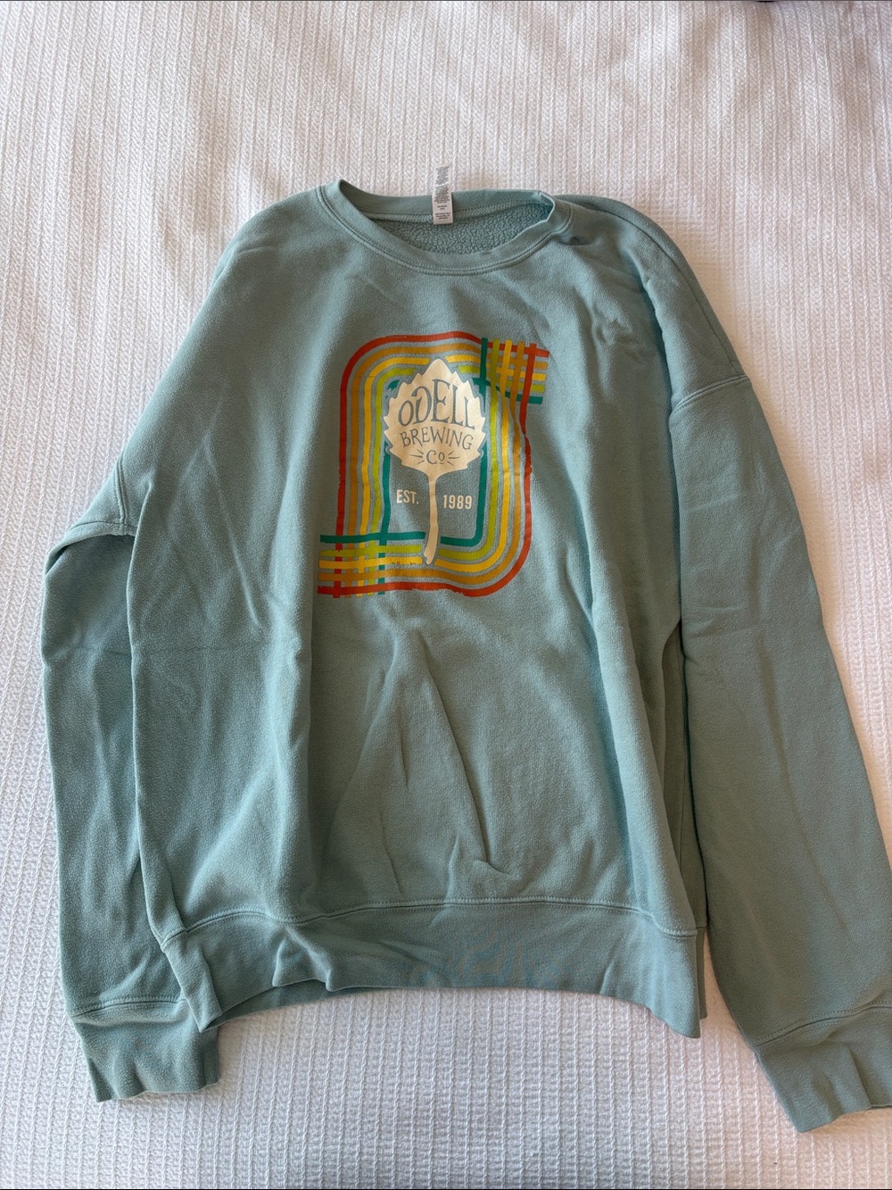 Odell Brewing Men’s Seafoam Crewneck Sweatshirt with Retro Multicolor Logo